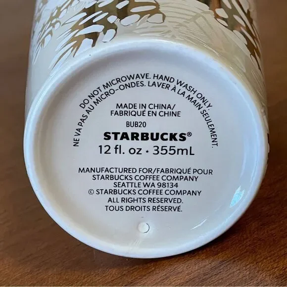Starbucks 2020 Holiday Pinecone Ceramic Tumbler with Leaf Design 12 oz. - Picture 7 of 11